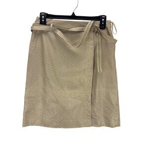 Worth 2 Genuine Leather Laser Cut Skirt Beige Tan Size 2 Classic Pencil Style